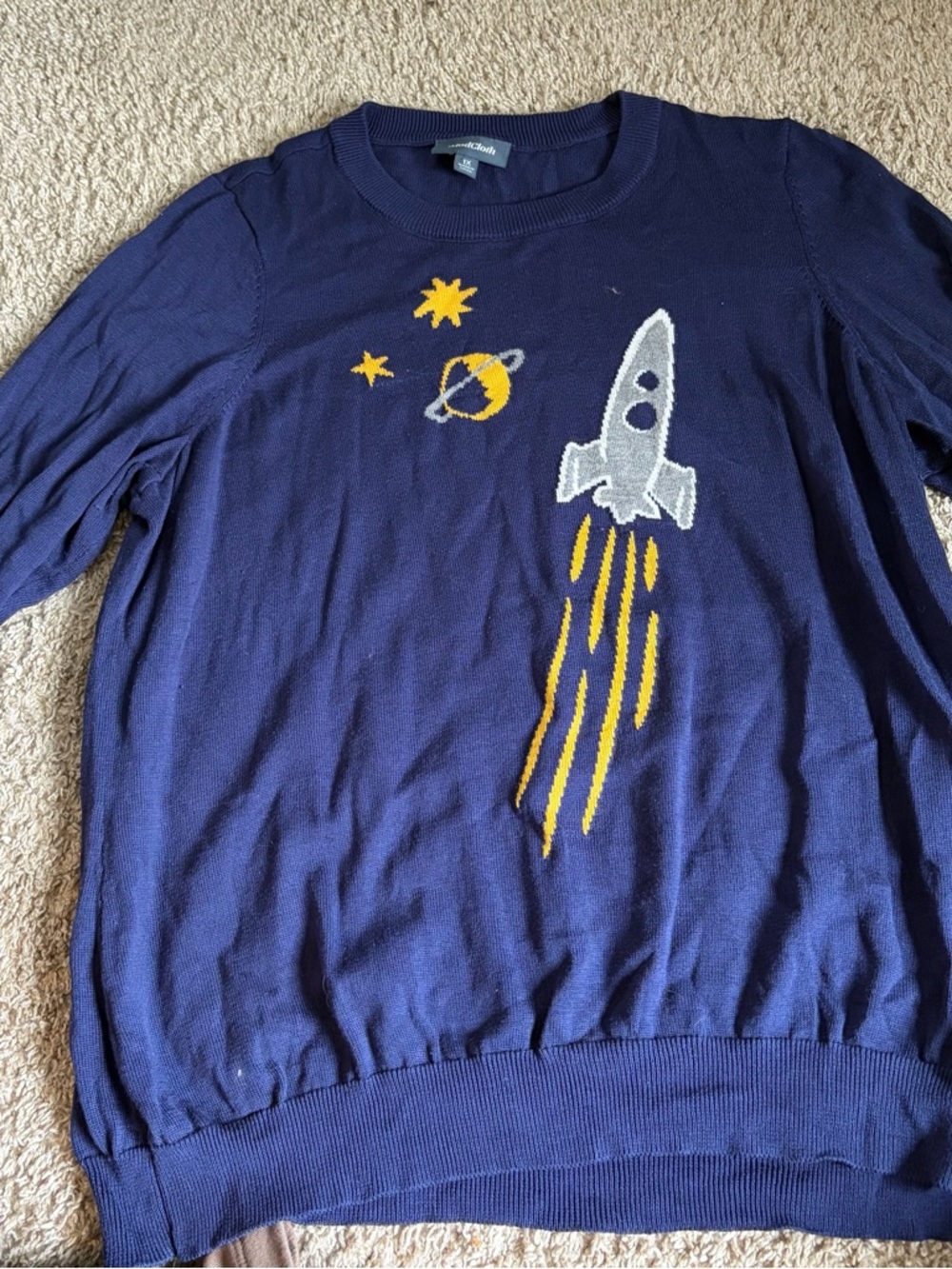 ModCloth Navy Space Rocket Sweater 3/4 sleeve